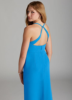 Azazie Becca Junior Vestido de Azul Grisaceo de Gasa de Corte Sirena image2