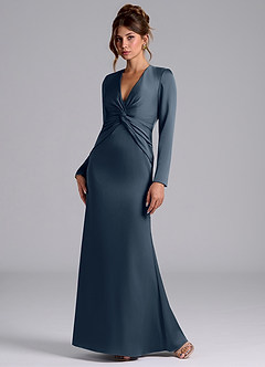 Azazie Valerie Bridesmaid Dresses Twilight Mermaid Long Sleeve Stretch Satin Dress image3