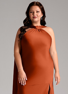 Azazie Kinsley Robes de demoiselle d'honneur Robe Sirène en Satin extensible Fente Latérale Paprika image13