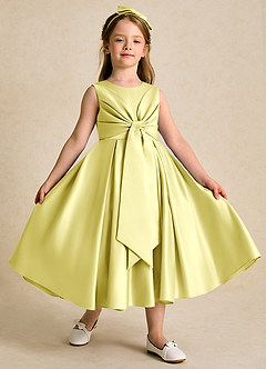 Azazie Lady Blumenmädchenkleider A-Linie Plissee Matte Satin Kleid Zitronensorbet image3