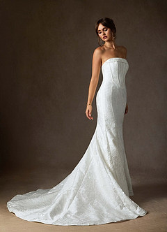 Azazie Kristella Vestidos de novia Vestido de Diamante Blanco de Jacquard Floral de Corte Sirena con Sin tirantes image3