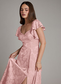 Azazie Keya Bridesmaid Dresses Rose Jacquard A-Line Ruched Jacquard Dress image3