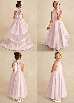 Azazie Bev Blumenmädchenkleider A-Linie Cabrio Tüll Kleid Zartrosa image2
