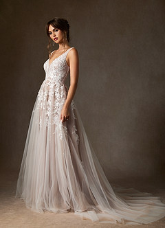 Azazie Sorella Vestidos de novia Vestido de Blanco Diamante Caramelo de Tul de Corte en A con Lentejuelas image3