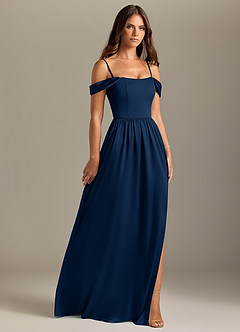 Azazie Calianna Bridesmaid Dresses Dark Navy A-Line Off the Shoulder Stretch Satin Convertible Dress image7