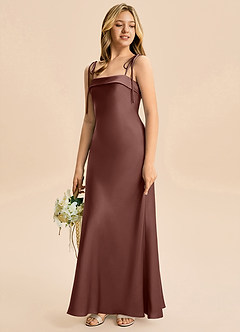 Azazie Willa Junior Vestido de Expresado de Satén Elástico de Corte en A con Lazo image5