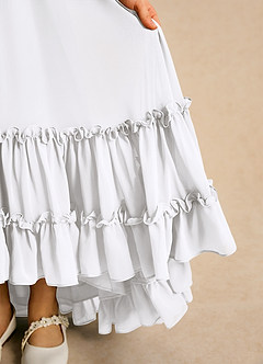 Azazie Kass Flower Girl Dresses White A-Line Pleated Chiffon Dress image7