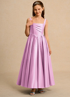 Azazie Mochi Girl Flower Girl Dresses Candy Pink Ball-Gown Pleated Matte Satin Dress image5