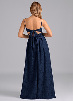 Azazie Zeya Bridesmaid Dresses Dark Navy A-Line Bow Floral Burnout Dress image6