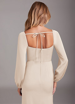 Azazie Charissa Bridesmaid Dresses White Alabaster Sheath Long Sleeve Stretch Satin Dress image2