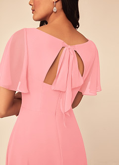 Azazie Kimber Bridesmaid Dresses Flamingo A-Line Flounce Sleeve Chiffon Dress image17