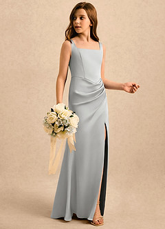Azazie Noah Girls Formal Blumenmädchenkleider Etui Plissee Stretch-Satin Kleid Silber image3