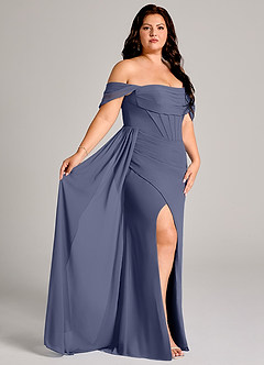 Azazie Amyra Bridesmaid Dresses Stormy Sheath Off the Shoulder Chiffon Convertible Dress image12
