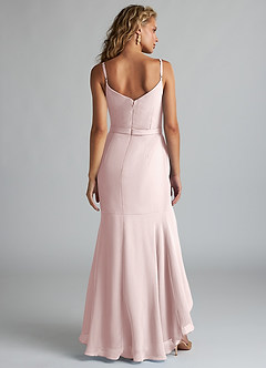 Azazie Summer Bridesmaid Dresses Blushing Pink Mermaid Scoop Cowl Chiffon Dress image2