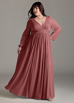 Azazie Norah Bridesmaid Dresses Amethyst A-Line V-Neck Long Sleeve Chiffon Dress image8