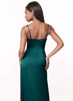 Azazie Maci Brautjungfernkleider A-Linie V-Hals Gefaltet Stretch-Satin Kleid Pfau image4