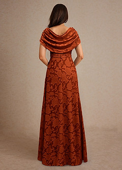 Azazie Branford Mother of the Bride Dresses Paprika A-Line Pleated Floral Burnout Dress image3