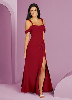 Barbie ♥ Azazie Robes de demoiselle d'honneur Robe Trapèze en Mousseline de soie Épaule décolletée Écarlate image3
