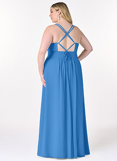 Azazie Farren Robes de demoiselle d'honneur Robe Trapèze Convertible en Mousseline de soie Plissée Geai Bleu image11