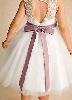 Azazie Lettie Flower Girl Dresses Ivory Dusty Rose Ball-Gown Lace Dress image5