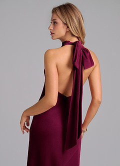 Azazie Velli Vestidos de damas de honor Vestido de Cabernet de terciopelo de Corte Sirena con Cuello Alto image2