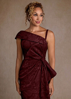 Azazie Hampton vestidos de madre de la novia Vestido de Cabernet de Devorado Floral de Corte Sirena con Hombro unilateral image4