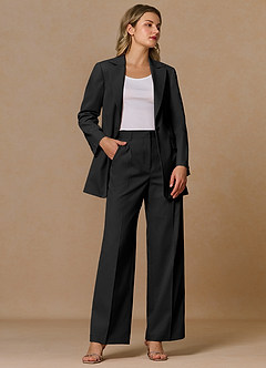 front Margaret Black Cotton Linen Blend 2-Piece Suit