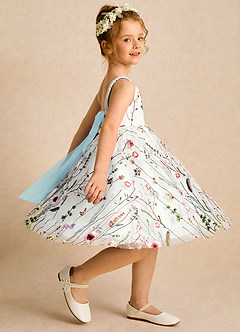 Azazie Peppa Flower Girl Dresses Ivory Sea Glass A-Line Sweetheart Neckline Tulle Dress image4