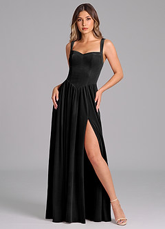 Azazie Francis Bridesmaid Dresses Black A-Line Corset Velvet Dress image1