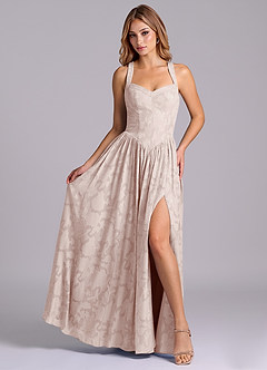 Azazie Francis Robes de demoiselle d'honneur Robe Trapèze en Blumen-Burnout Corset Rose Pâle image4