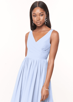 Azazie Keyla Bridesmaid Dresses Ice A-Line V-Neck Pleated Chiffon Dress image5