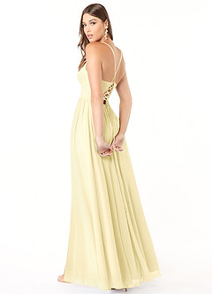 Azazie Aaida Bridesmaid Dresses Lemon Sorbet A-Line Corset Chiffon Dress image5