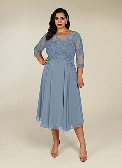 Azazie Marge Mother of the Bride Dresses Dusty Blue A-Line Scoop Lace Chiffon Dress image6