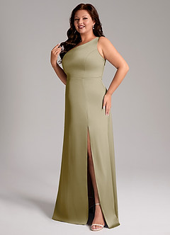 Azazie Phaedra Bridesmaid Dresses Moss Green A-Line One Shoulder Stretch Satin Dress image5