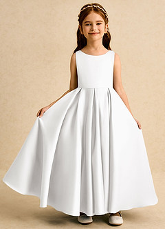 Azazie Pepper Flower Girl Dresses White A-Line Pleated Matte Satin Dress image3