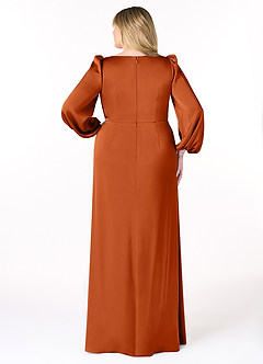 Azazie Mel Bridesmaid Dresses Burnt Orange Sheath Long Sleeve Stretch Satin Dress image8