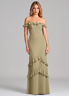 Azazie Marilynn Final Sale Moss Green Mermaid Off the Shoulder Chiffon Dress image3