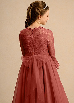 Azazie Lamb Girl Jurken voor bloemenmeisjes Baljurk Jurk van Kant Terracotta image6