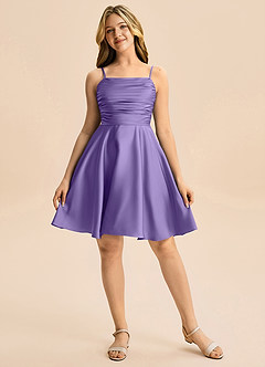Azazie Miko Junior Tahiti A-Line Pleated Stretch Satin Dress image5