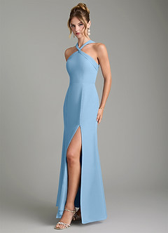 Azazie Rue Bridesmaid Dresses Steel Blue A-Line Halter Chiffon Dress image5