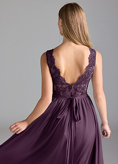 Azazie Elly Robes de demoiselle d'honneur Robe Trapèze en Satin extensible Dentelle Prune image6