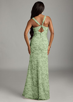 Azazie Mero Bridesmaid Dresses Green Fern Floral Sheath Pleated Chiffon Dress image2