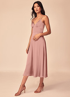 Azazie Dottie Bridesmaid Dresses Rosette A-Line Stretch Satin Dress image4