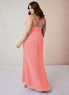 Azazie Becca Bridesmaid Dresses Coral Sheath V-Neck Chiffon Dress image10