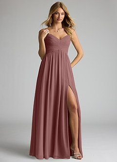 Azazie Alia Abiti da Damigella Abito A-Line in Chiffon Plissettato Rosa Del Deserto image4