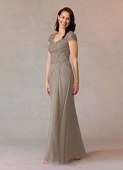 Azazie Junie Mère de la mariée Robes Robe Trapèze en Mousseline de soie Dentelle Taupe image7