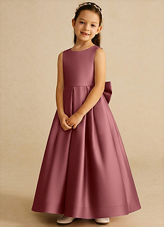 Azazie Cailee Flower Girl Dresses Amethyst Ball-Gown Pleated Matte Satin Dress image4