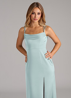 Azazie Callan Brautjungfernkleider Wandelbar A-Linie Plissee Stretch-Satin Kleid Nebel image7