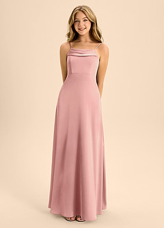Azazie Anselie Junior Rosette A-Line Off the Shoulder Stretch Satin Dress image4