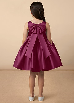 Azazie Bo Peep Flower Girl Dresses Mulberry A-Line Bow Matte Satin Dress image4